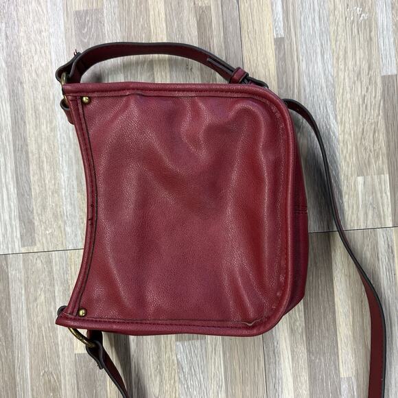 Frye and Co Handbag Crossbody Purse Maroon Vegan Leather - JL374 - Picture 7 of 9